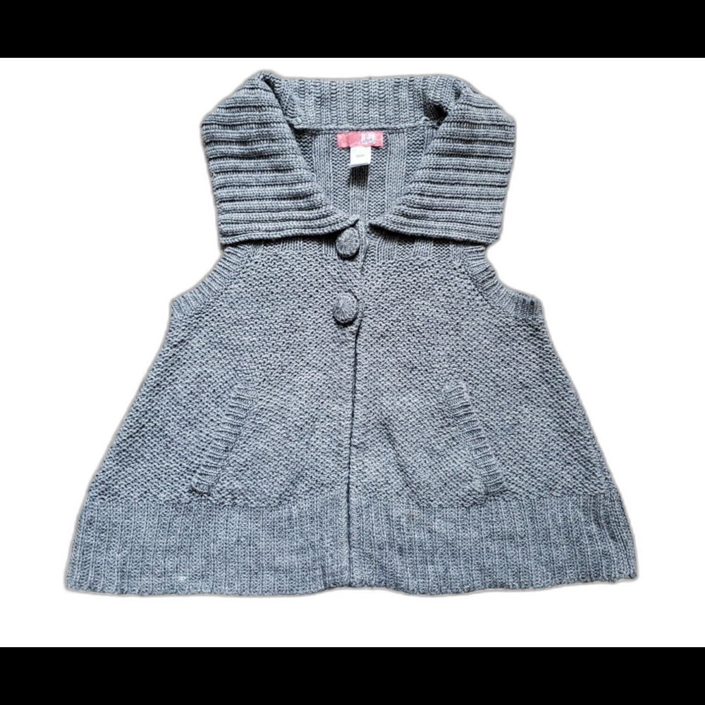 LUX Gray Sweater Vest Cable Knit Women Small Collared Drape w Pockets